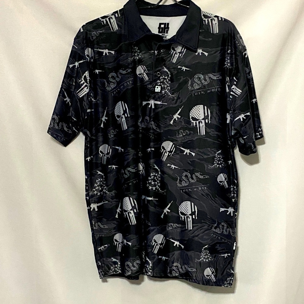 GH MENS SIZE‎ LARGE DONT TREAD ON ME Black WHITE Graphic POLO Shirt